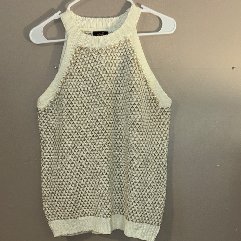 Cream Knit Sleeveless Top